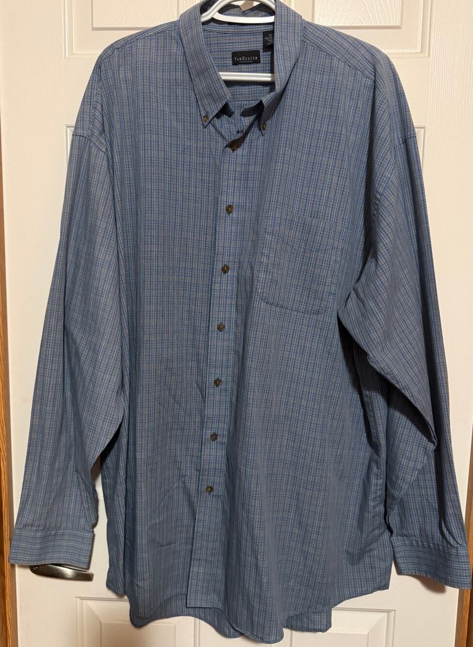 Van Heusen Men's Wrinkle Free Blue Gray Long Sleeve Button Down Shirt Size 3XLT